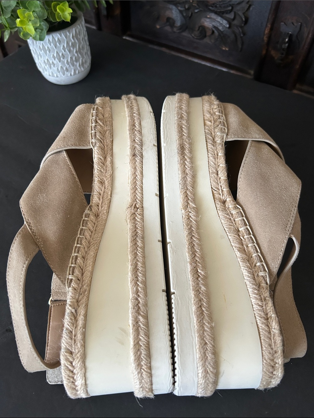 Marc Fisher Beige Suede Espadrille Platform Sandals - Picture 8 of 16